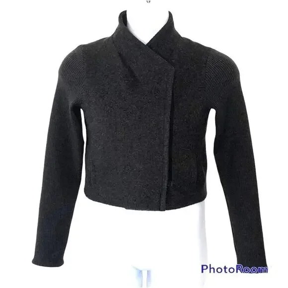 Lida Baday Charcoal Wool Asymmetric Cropped Jacket Size 4 EUC - Picture 2 of 14
